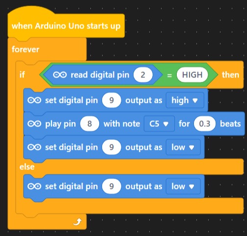Screenshot: the if/else program in mBlock with the digital read block slotted into the if